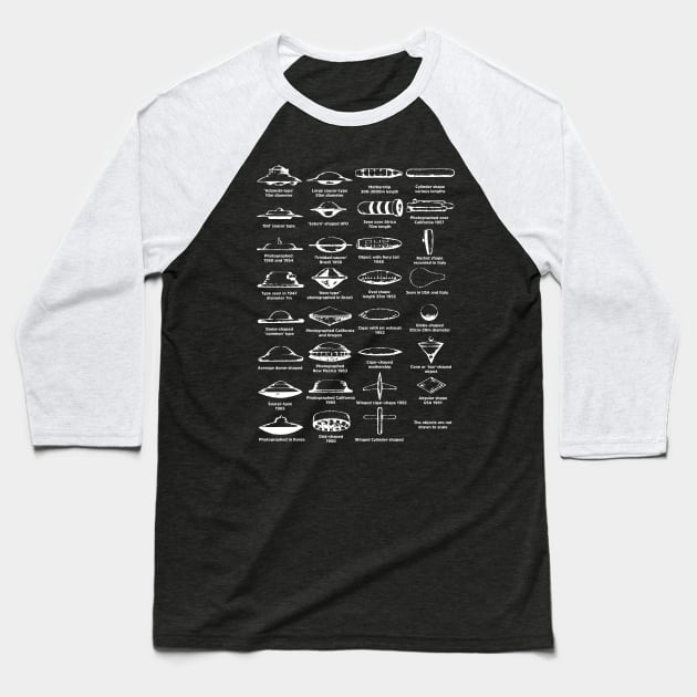 UFO Types Chart White Baseball T-Shirt by Urbanic